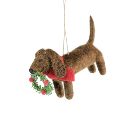 Felt Dog Carrying Wreath Decoration