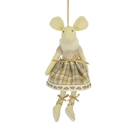 Hanging Mouse in Brown Tartan Dress