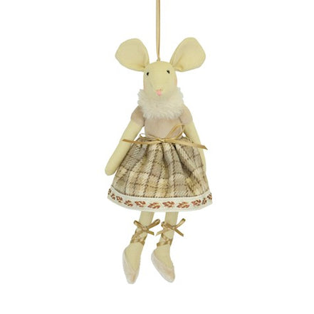 Hanging Mouse in Brown Tartan Dress