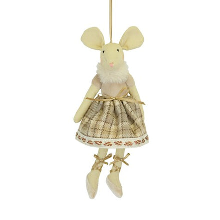 Hanging Mouse in Brown Tartan Dress
