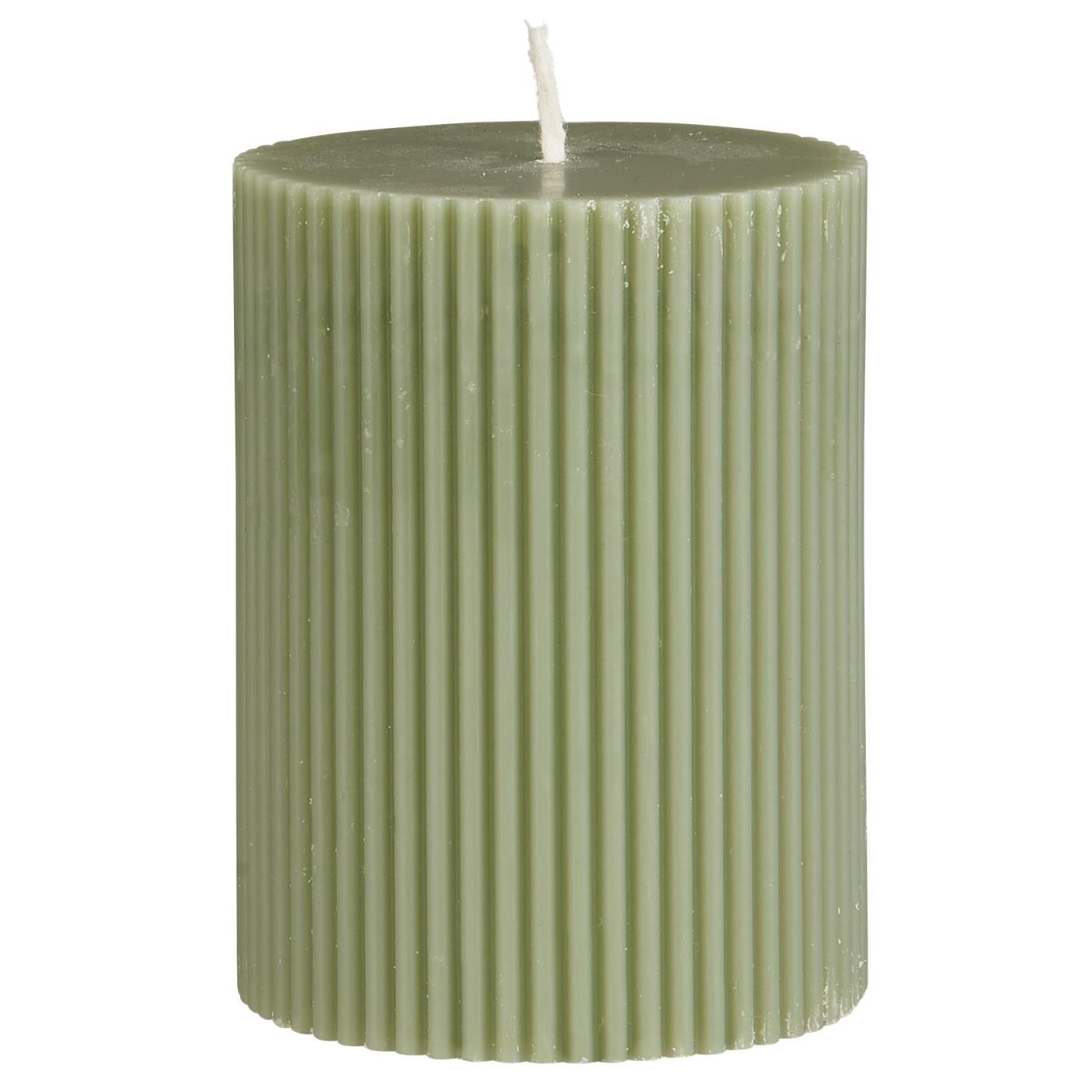 Pillar candle grooved paraffin dusty green