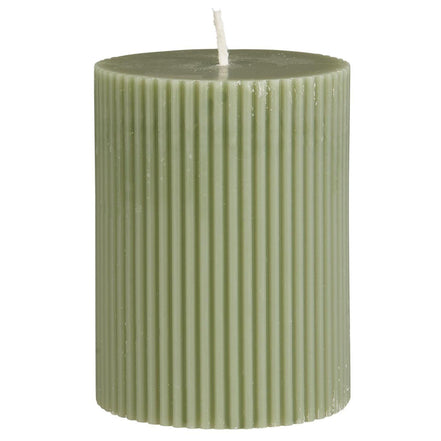 Pillar candle grooved paraffin dusty green