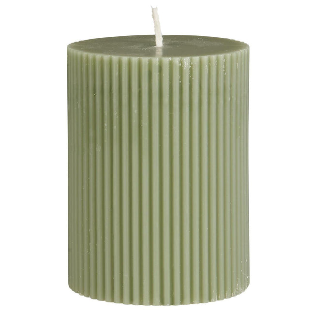 Pillar candle grooved paraffin dusty green