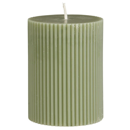 Pillar candle grooved paraffin dusty green