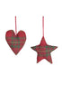 Hanging Fabric Tartan Star & Heart Decorations – Set of 2 (Assorted)