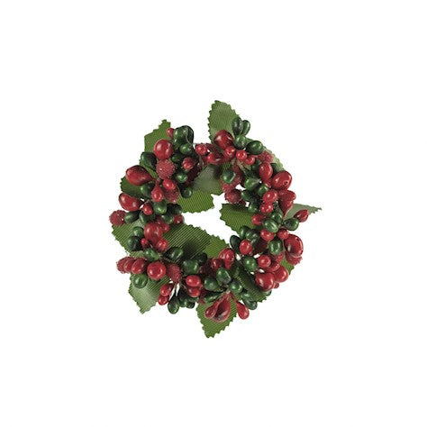 Red & Dark Green Berrybud Candle Ring – Small