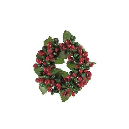Red & Dark Green Berrybud Candle Ring – Small