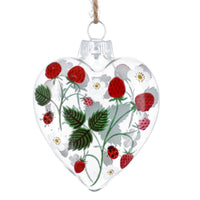 Strawberries Clear Glass Heart Decoration