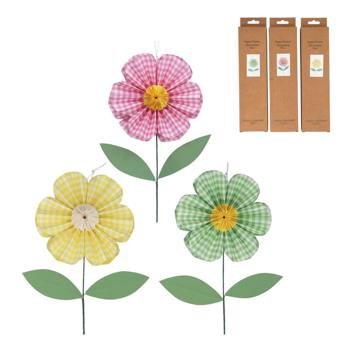 Pink/Yellow/Green Paper Flower Stem - 3 Assorted designs