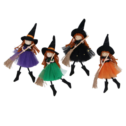 Witch with Broom Decoration 4 Assorted Designs