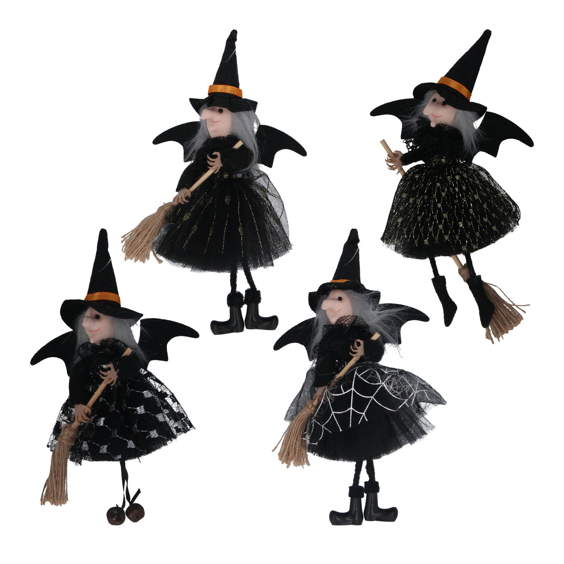 Witch with Decoration 4 Assorted Designs - Black