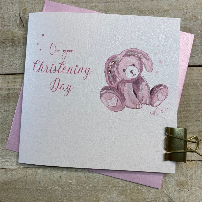 Pink Bunny Christening Card
