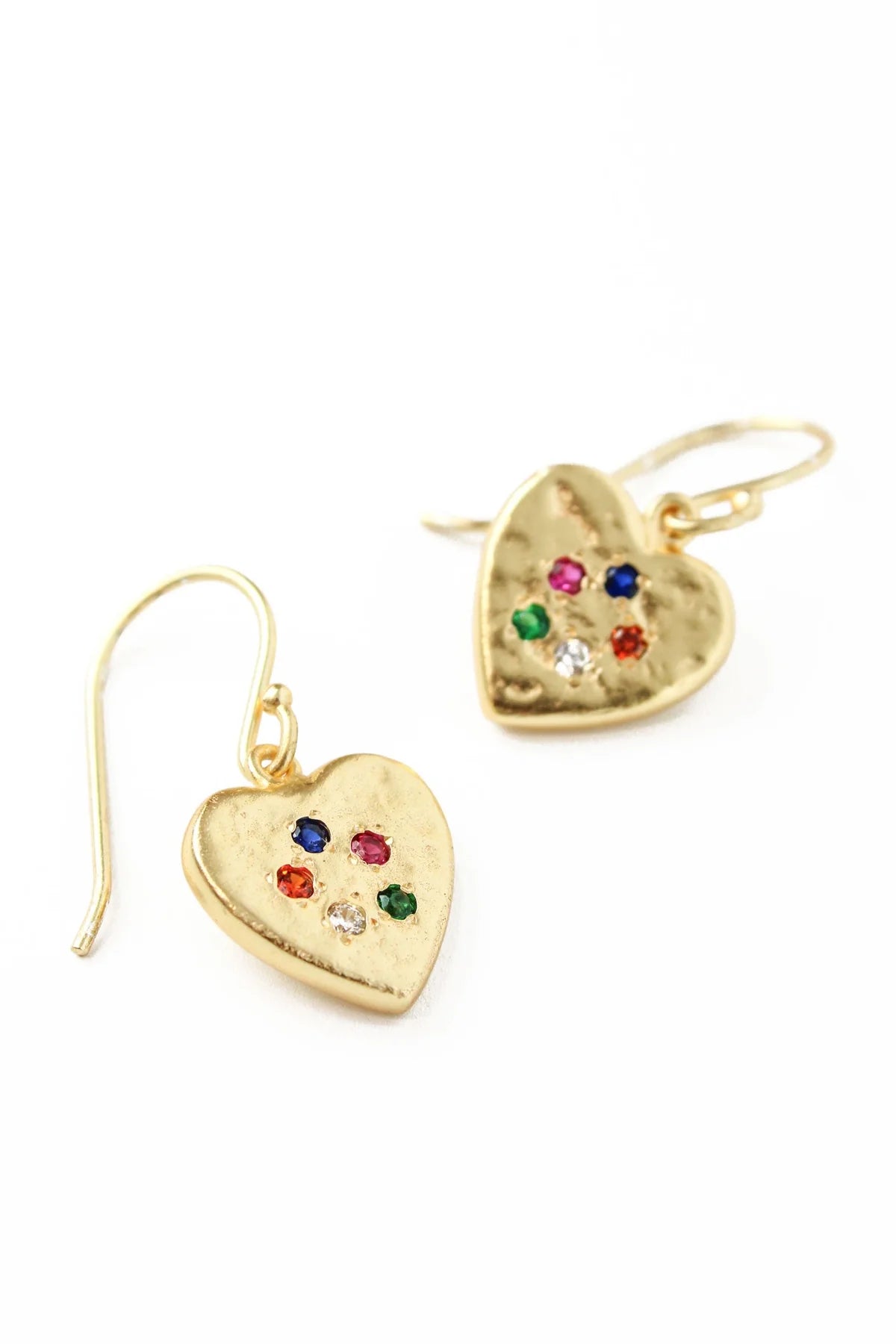Gold Heart Gem Studded Hook Earrings