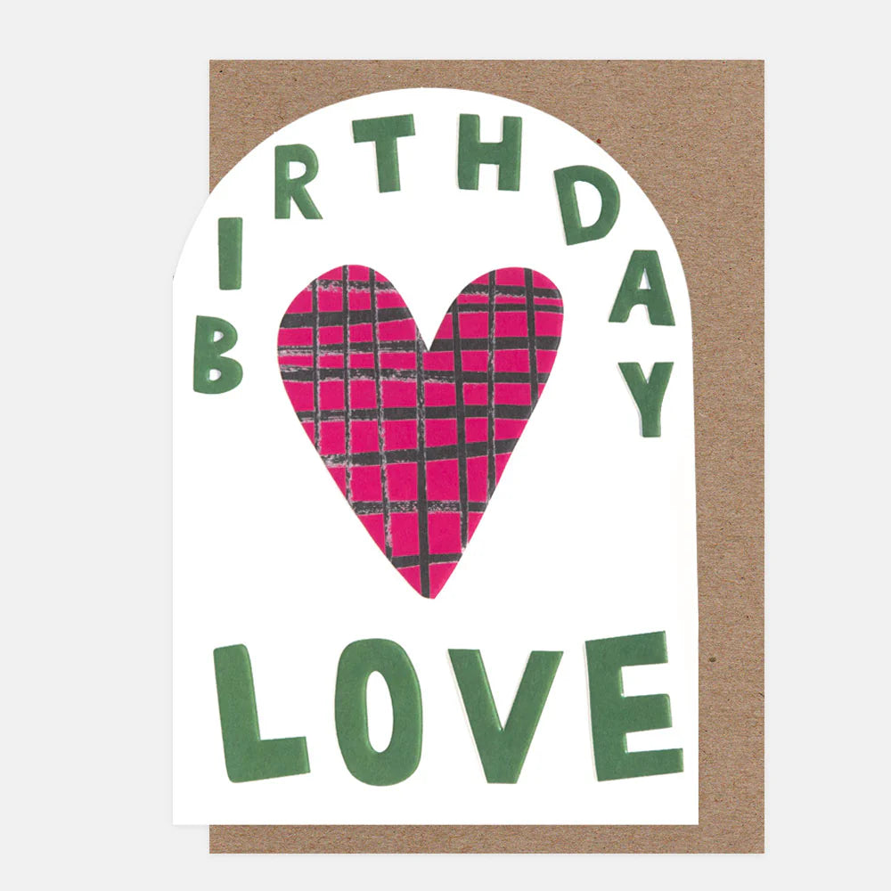Checked Pink Heart Birthday Love Card