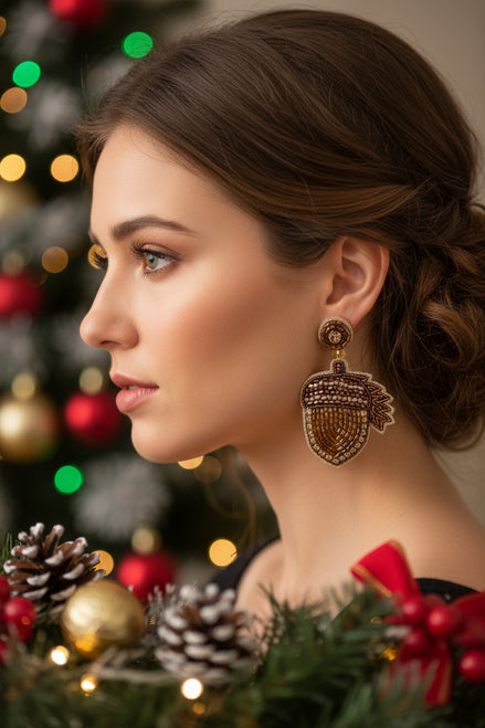 Acorn Beaded Drops - Earrings