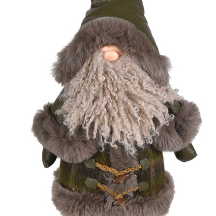 Gnome figurine with plaid coat and beard on a white background