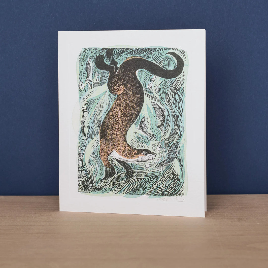 Fishing Otter Art Card