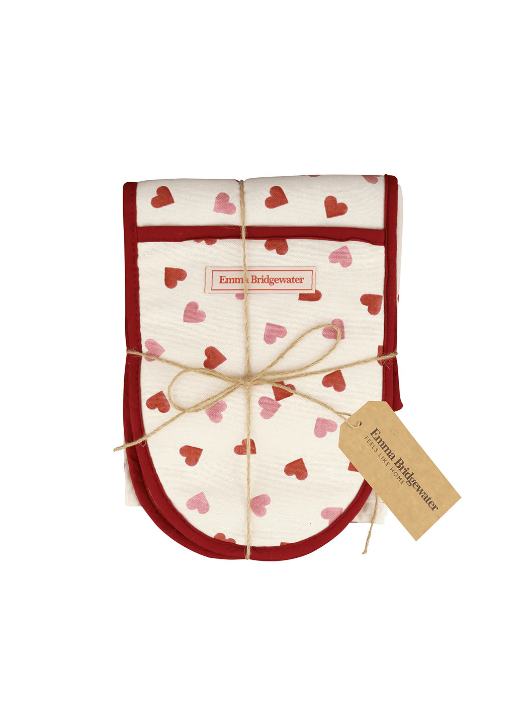 Pink Hearts Double Oven Glove and Tea Towel