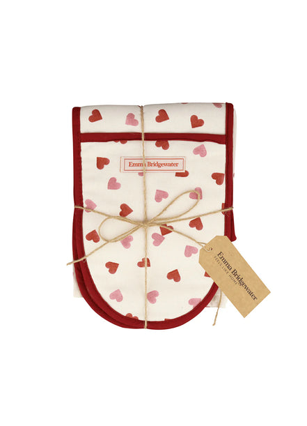 Pink Hearts Dbl Oven Glove & Tea Towel S
