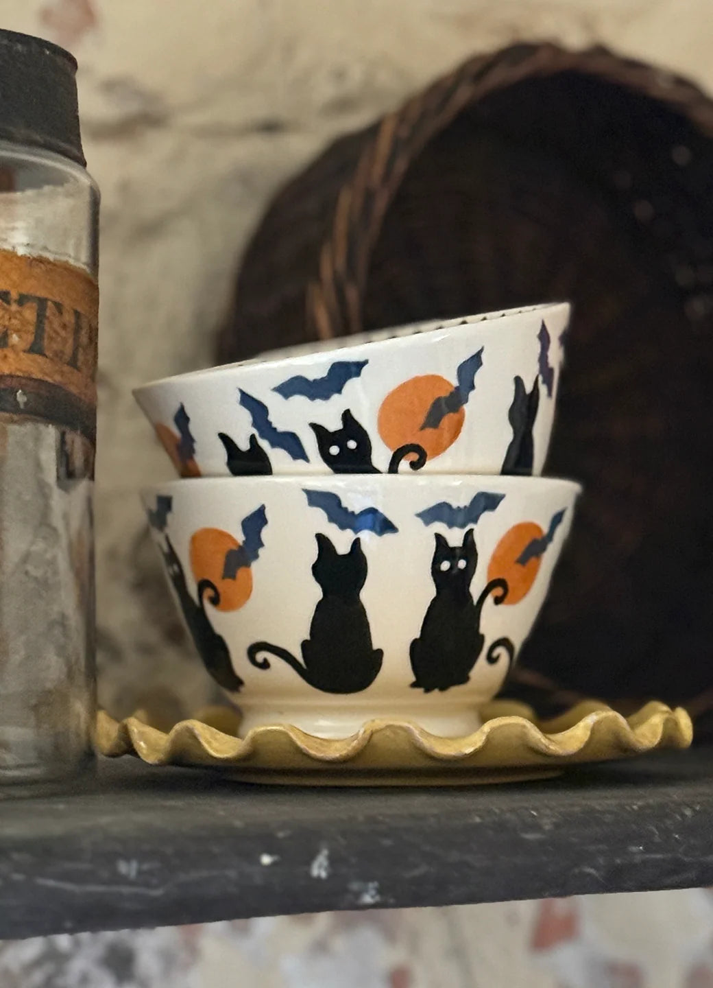 The Wise Witches Black Cats Small Old Bowl