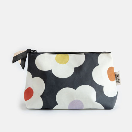 Multi Flower Charcoal Coated Canvas Beauty Bag