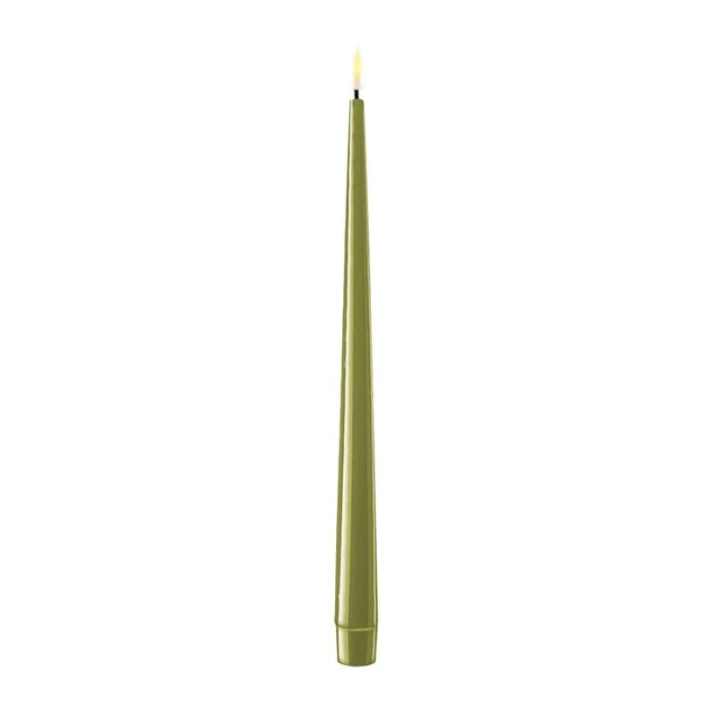 Olive Green LED Shiny Dinner Candle 2pcs 28 cm