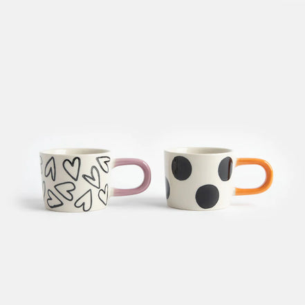 Mono Spot/Hearts Set Of 2 Espresso Cups