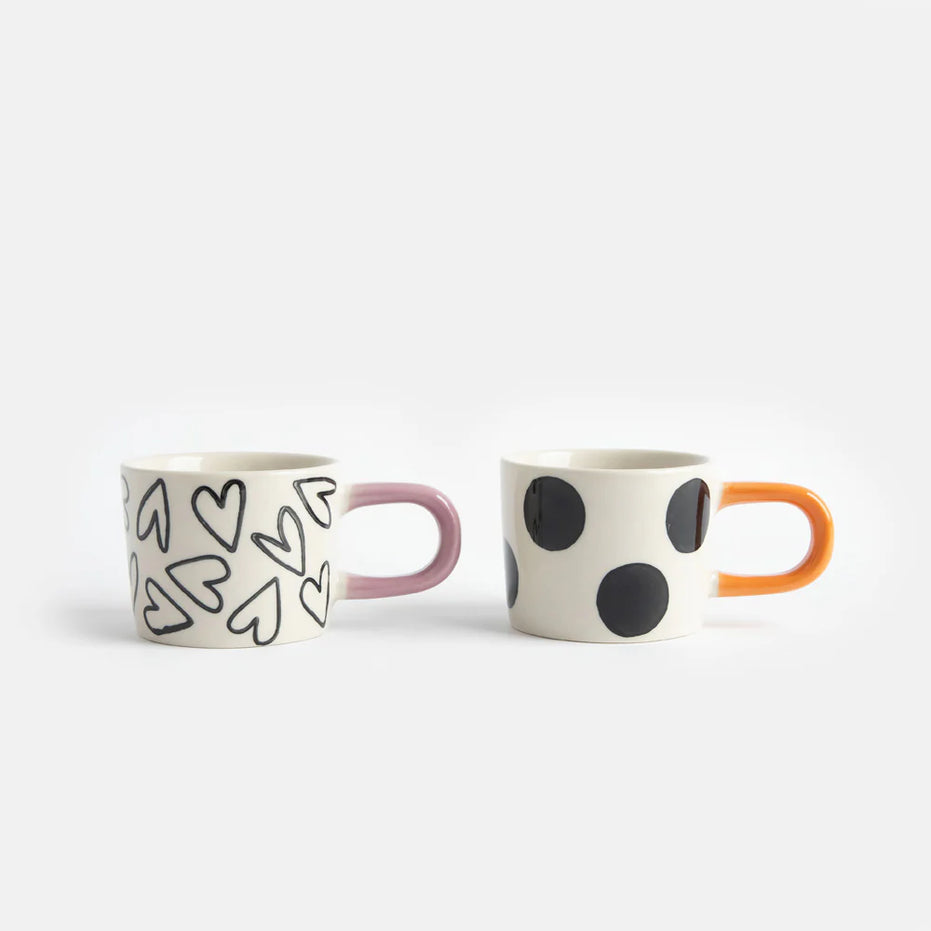 Mono Spot/Hearts Set Of 2 Espresso Cups