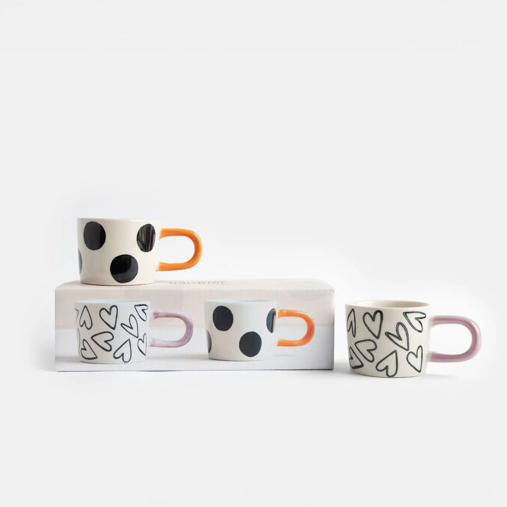 Mono Spot/Hearts Set Of 2 Espresso Cups