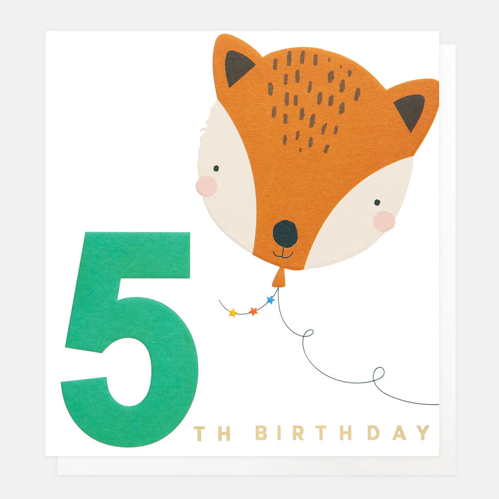5th Birthday Fox Balloon Birthday Card