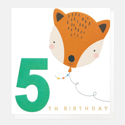 5th Birthday Fox Balloon Birthday Card
