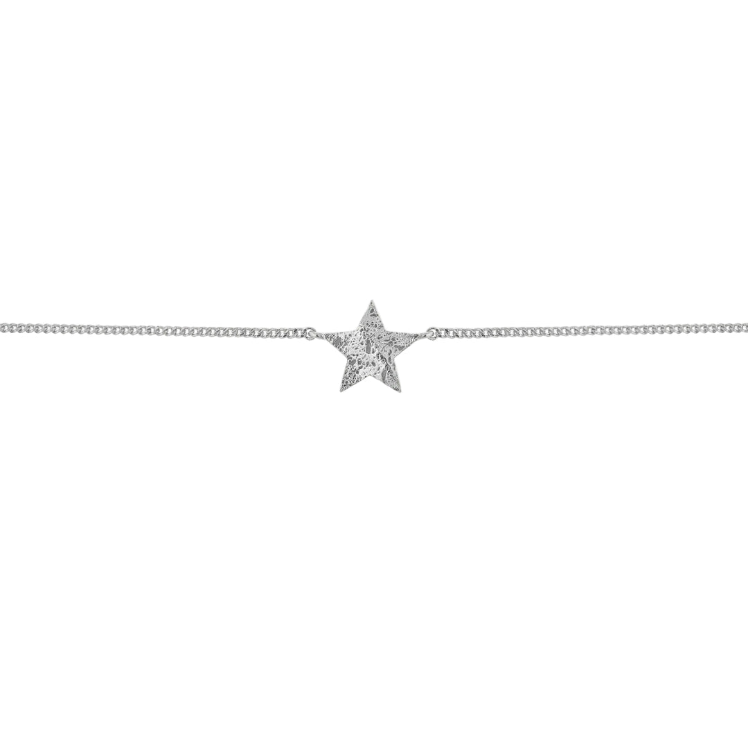 Star-shaped pendant on a chain against a white background