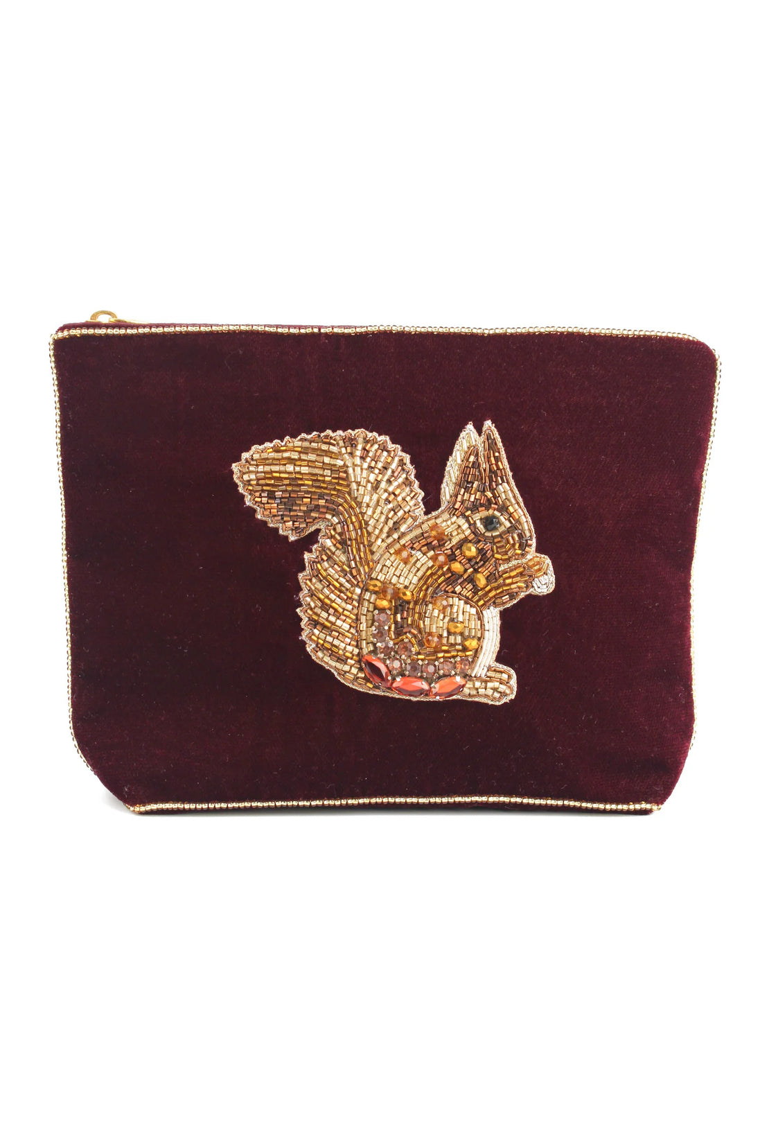 Burgundy Squirrel Medium Velvet Pouch