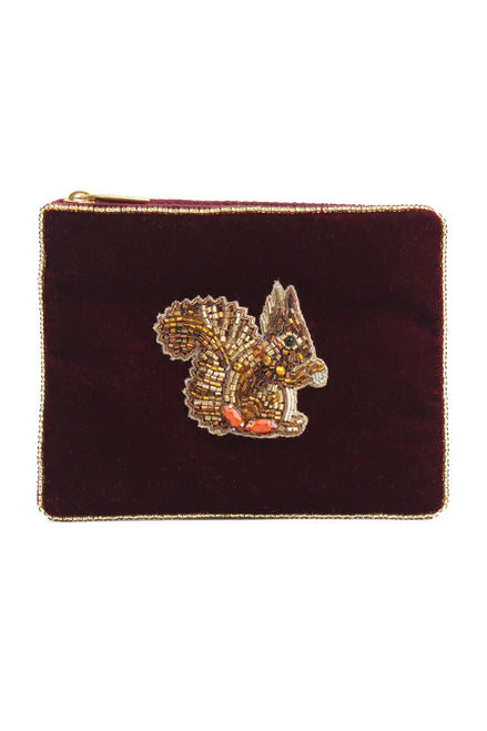 Burgundy Squirrel Small Velvet Pouch