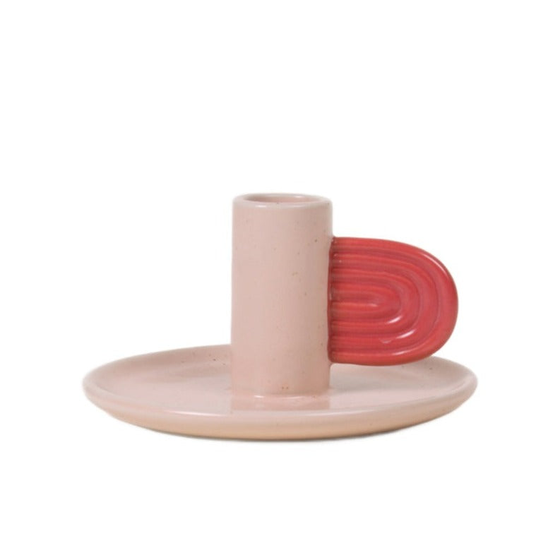 Pink & Red Stoneware Candle Holder