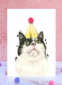 Black and White Cat Pompom Birthday Card