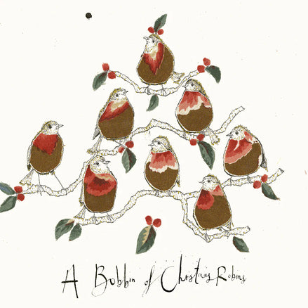 A Bobbin of Christmas Robins Christmas Card