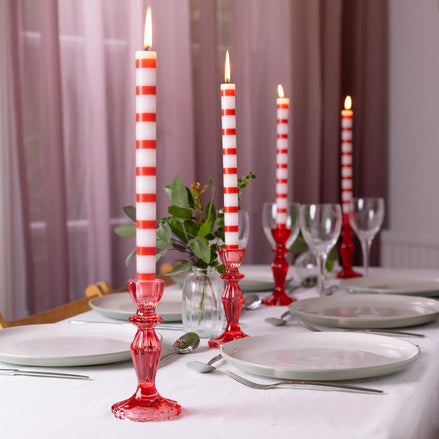 Dinner Candle Red White Stripe