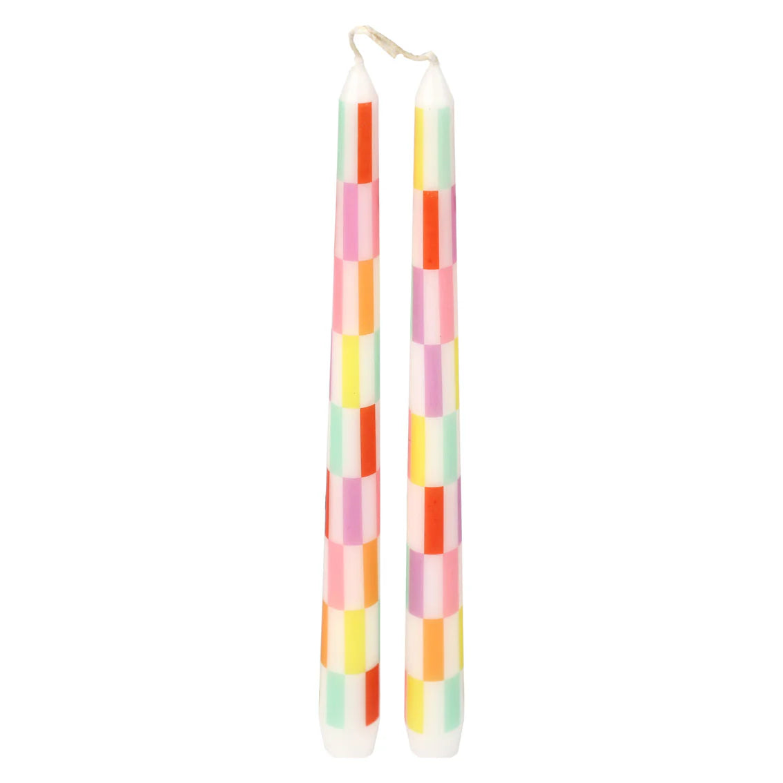Multi Coloured Check Taper Dinner Candles - 2 Pack