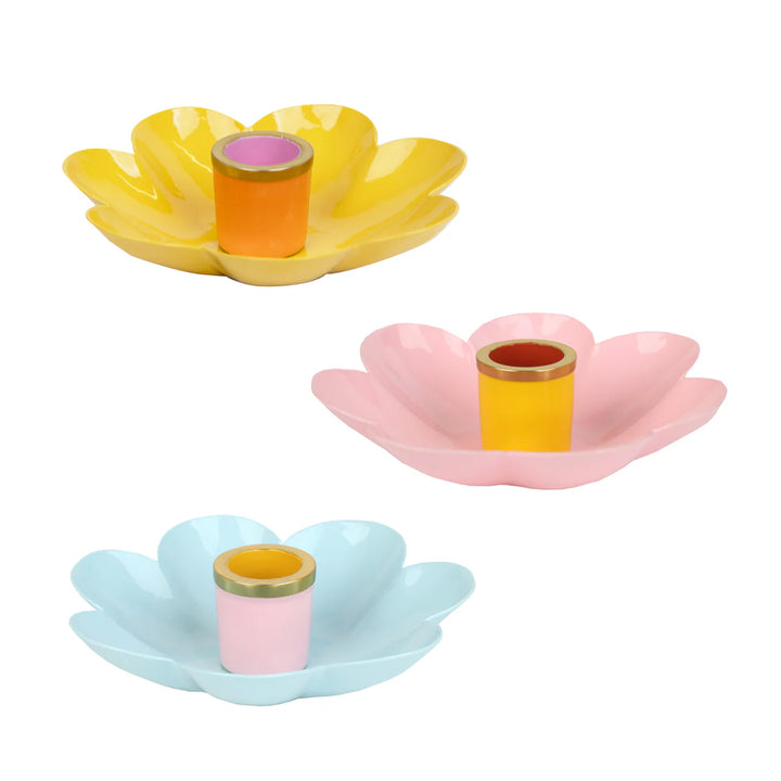 Coloured Enamel Flower Shaped Candle Holders | Homeware
