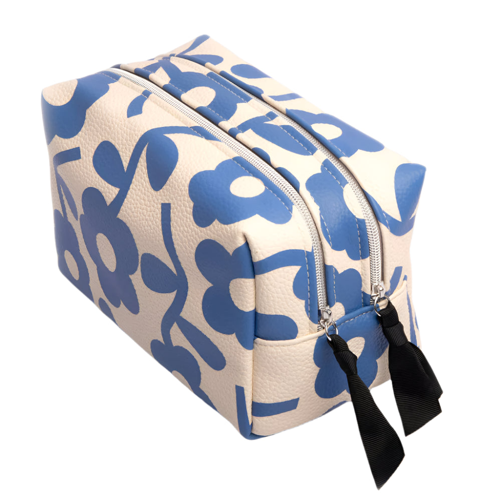 Blue Mono Flower Large Cube Washbag