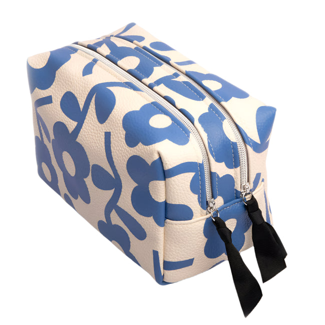 Blue Mono Flower Large Cube Washbag