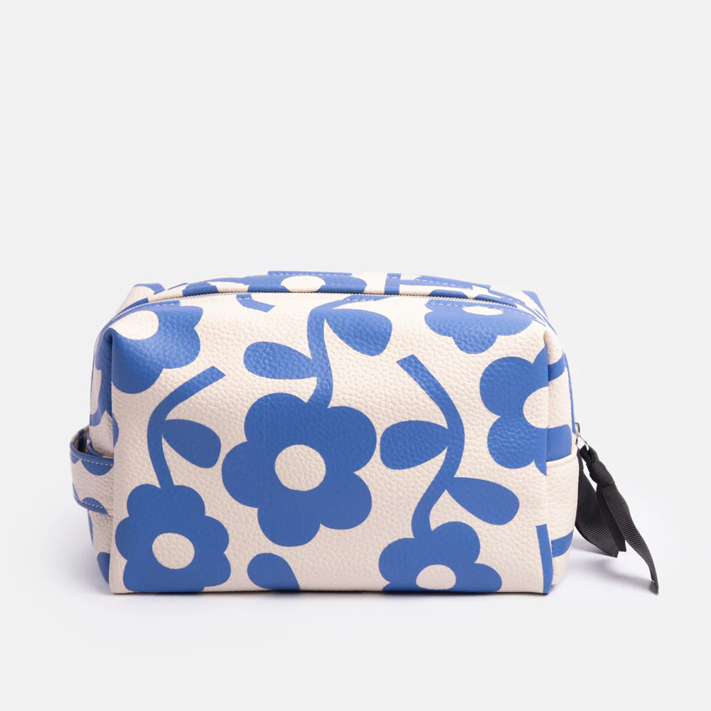 Blue Mono Flower Large Cube Washbag