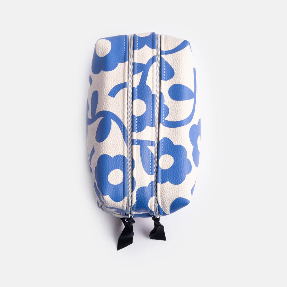 Blue Mono Flower Large Cube Washbag