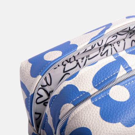 Blue Mono Flower Large Cube Washbag