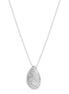 Silver necklace with a textured pendant on a white background
