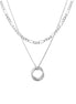 A silver-colored double layer necklace with an open twist pendant on a white background