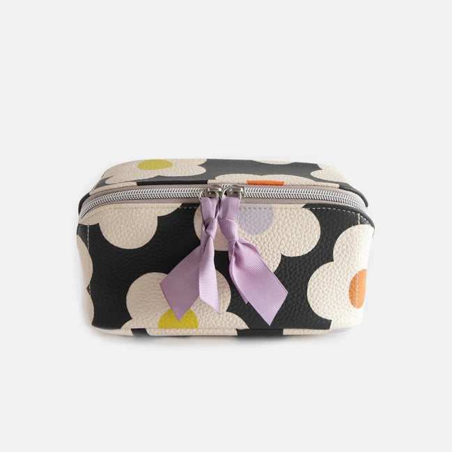 Multi Flower Charcoal Diagonal Cosmetic Bag