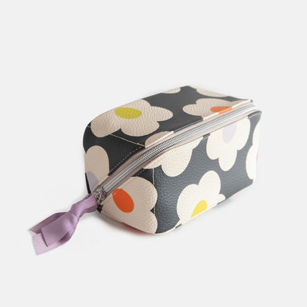 Multi Flower Charcoal Diagonal Cosmetic Bag