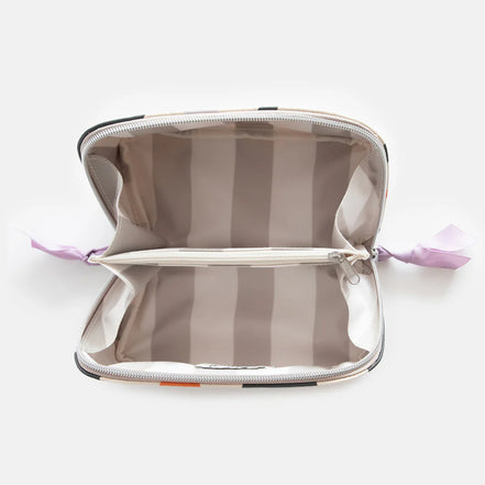 Multi Flower Charcoal Diagonal Cosmetic Bag